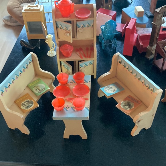 Vintage Other - Vintage handmade doll house furniture with dishes & mini books ❤️❤️